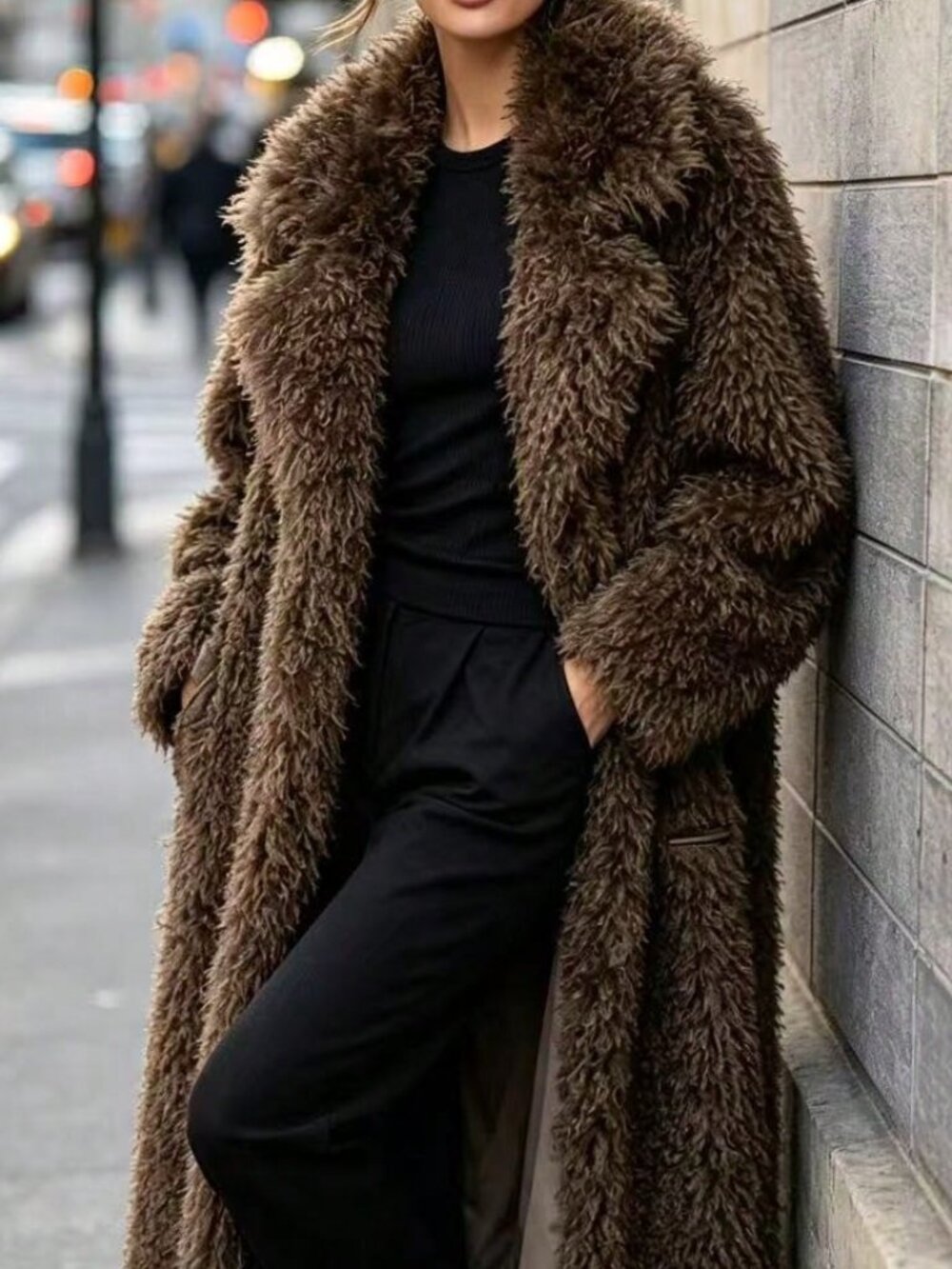 Khaki Casual Women's Faux Fur Coat